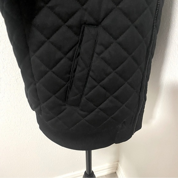Zara Black Diamond Quilted Bomber Jacket with Pockets Full Zip Unique Y2K EUC - Picture 6 of 13